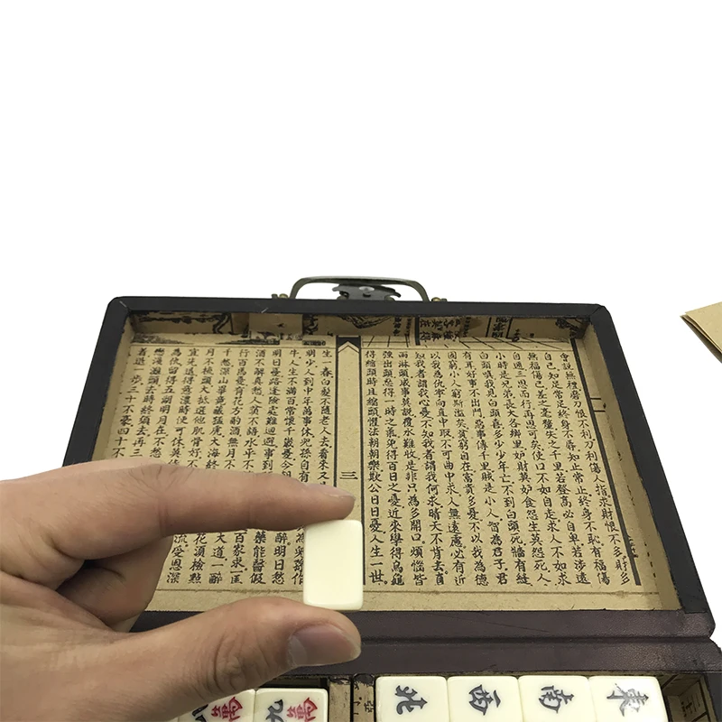 Yernea Mini Chinese Toy Antique Mahjong Games Entertainment With English Instruction Four Wind Board Game Wooden Box Majiang