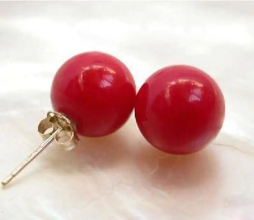 

hot sell new - Hot sale new Style >>>>Fashion red coral stud earrings 8mm silver stud