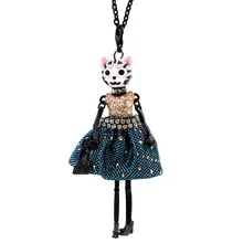 

Fashion Cute Cat Face Doll Necklace Black Long Sweater chain Pendant Statement Necklaces Charm Dress Neck Jewelry for Women
