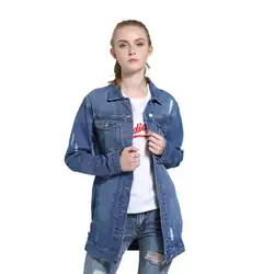 2019 Весенняя женская джинсовая куртка с дырками Harajuku boyfriend Wind Jean Jacket Loose Hole с длинным рукавом Женские пальто большого размера w1089