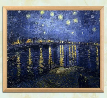 

Van Gogh Famous Painting "Starry Night Above the Rhone" 5D DIY Diamond Painting Full Square Diamond Embroidery Rhinestone photo