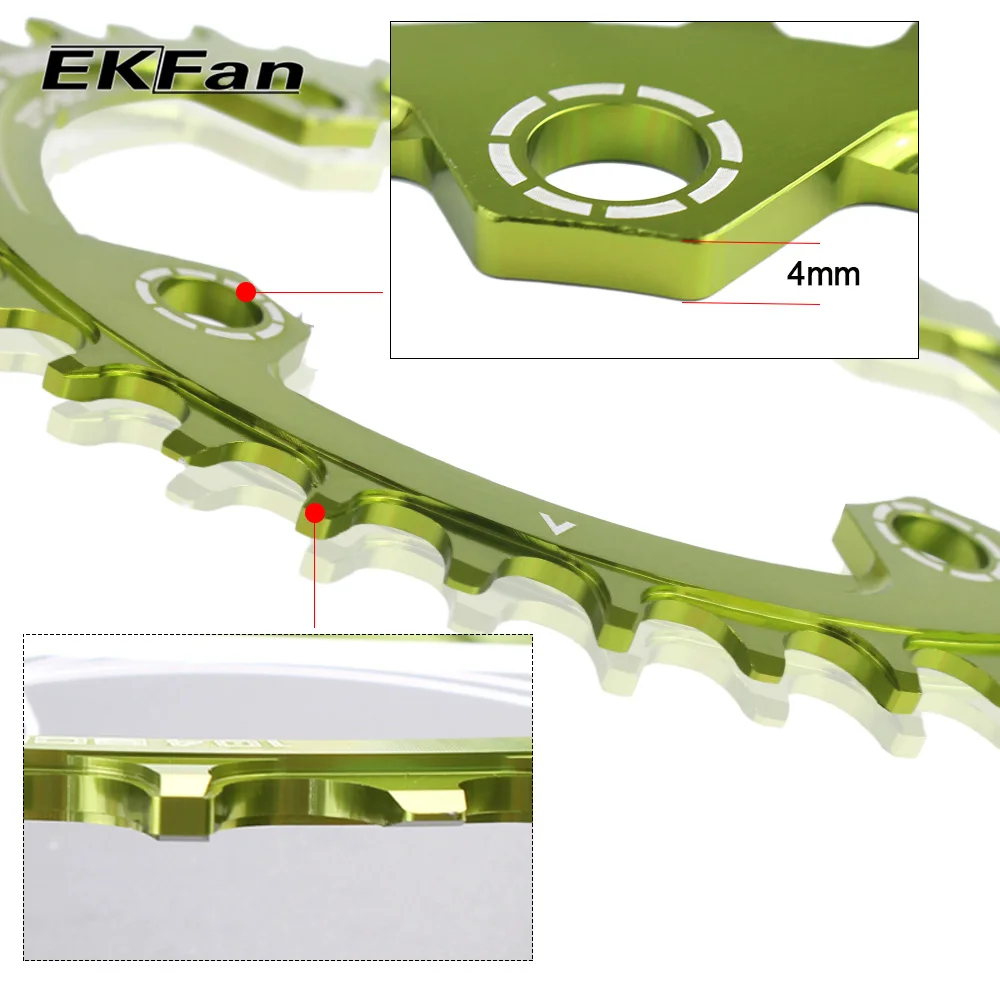 EKFan 104BCD велосипедная цепь 7075-T6 MTB велосипедная круглая шатунная пластина зеленая 32 T/34 T/36 T круглая овальная велосипедная звездочка