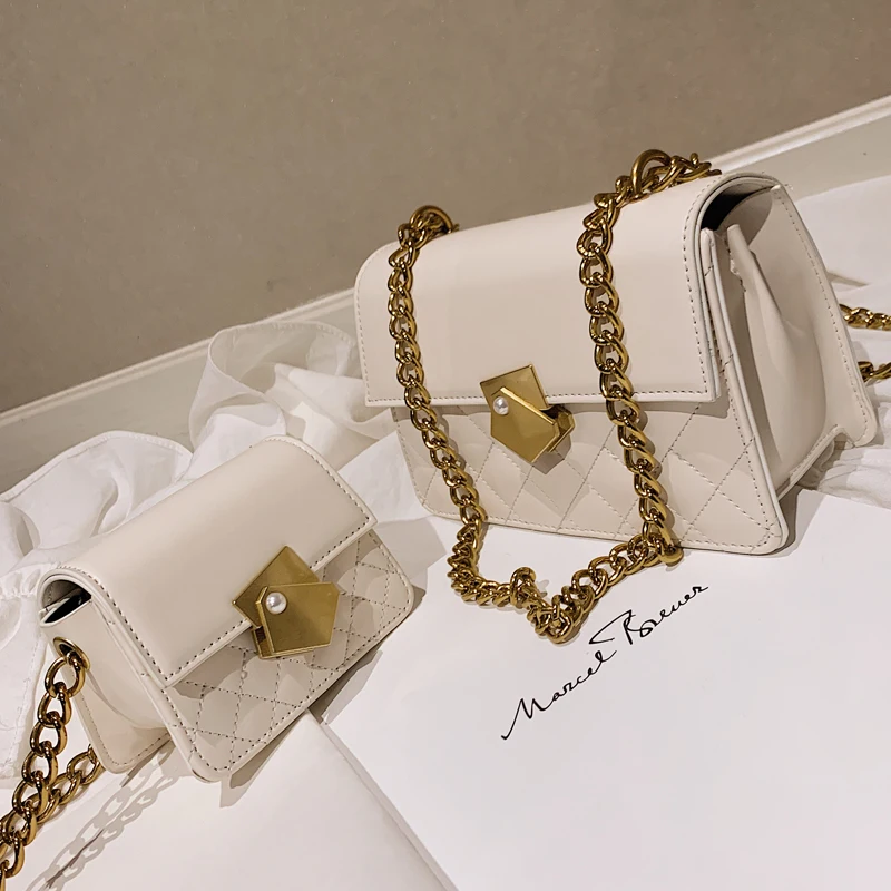 

Elegant Female Mini Square Bag 2019 Fashion New High Quality Leather Women's Designer Handbag Lock Chain Shoulder Messenger bag