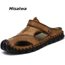 Misalwa/летние мужские сандалии из натуральной кожи; повседневные шлепанцы без застежки; Мужская обувь; размеры 38-46; цвет черный, коричневый, хаки