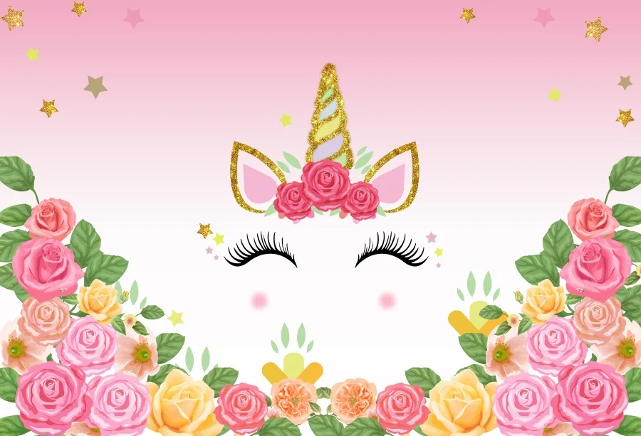 

Laeacco Unicorn Birthday Party Flowers Gold Star Poster Photography Backgrounds Photographic Backdrops Photocall Photo Studio
