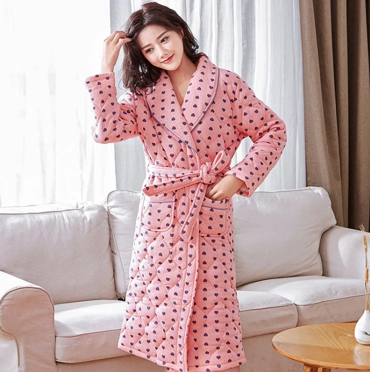 Банный халат, женский зимний теплый хлопковый стеганый Халат, ночная рубашка, кимоно, цветочный халат, одежда для сна, Женская домашняя одежда - Цвет: SJ2630