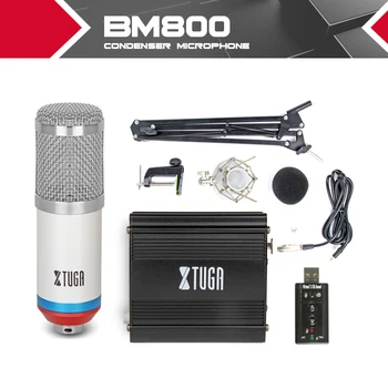 

BM800 kit Condenser microphone Studio Wired Recording for Computer + Arm Stand Shock mount + 48V power phantom Supply Sound card