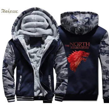 

Game Of Thrones House Stark The North Remembers Hoodie Men Hooded Sweatshirt Coat 2018 Winter Warm Fleece Thick Zipper Jacket