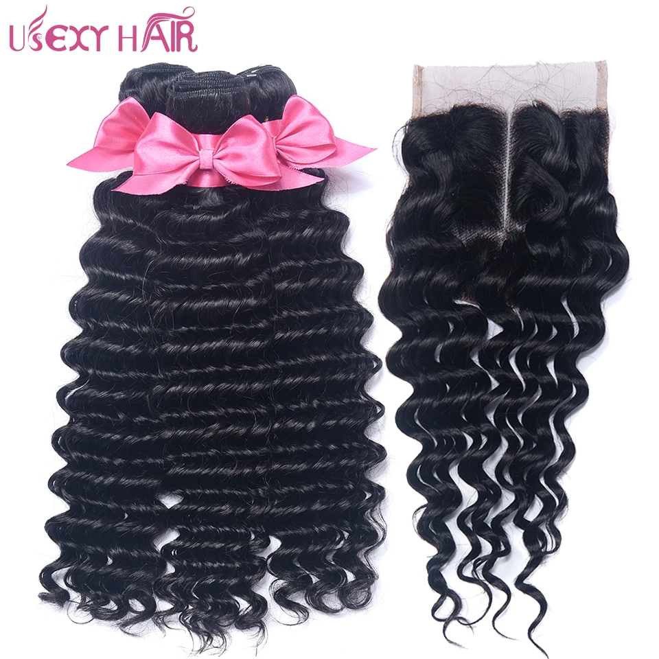 USEXY HAIR Brazilian Hair Weave Bundles With Closure Remy Human Hair 3