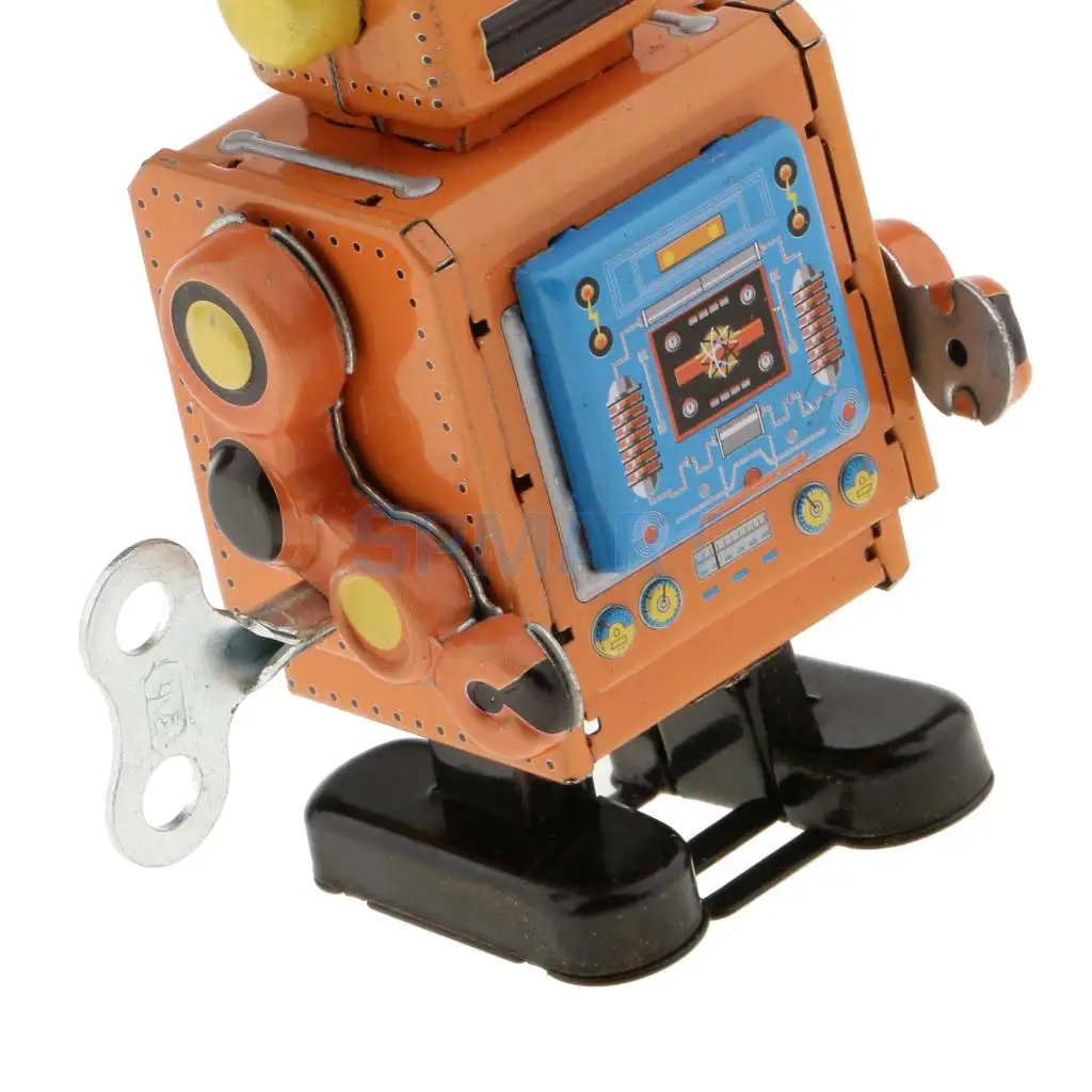 2 Pieces Vintage Wind Up Clockwork Mechanical Walking Tin Robot Kids Toy Gift Collectibles