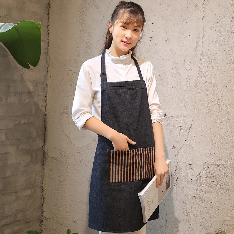 Denim Apron Work Korean Fashion Kitchen Cooking Florist Cafe Apron Men