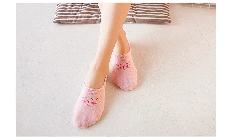 Новый летний хлопок Смешные носки весенние однотонные Цвет Для женщин носок тапочки Cat Face женщина носки следы чулочно-носочные изделия meias