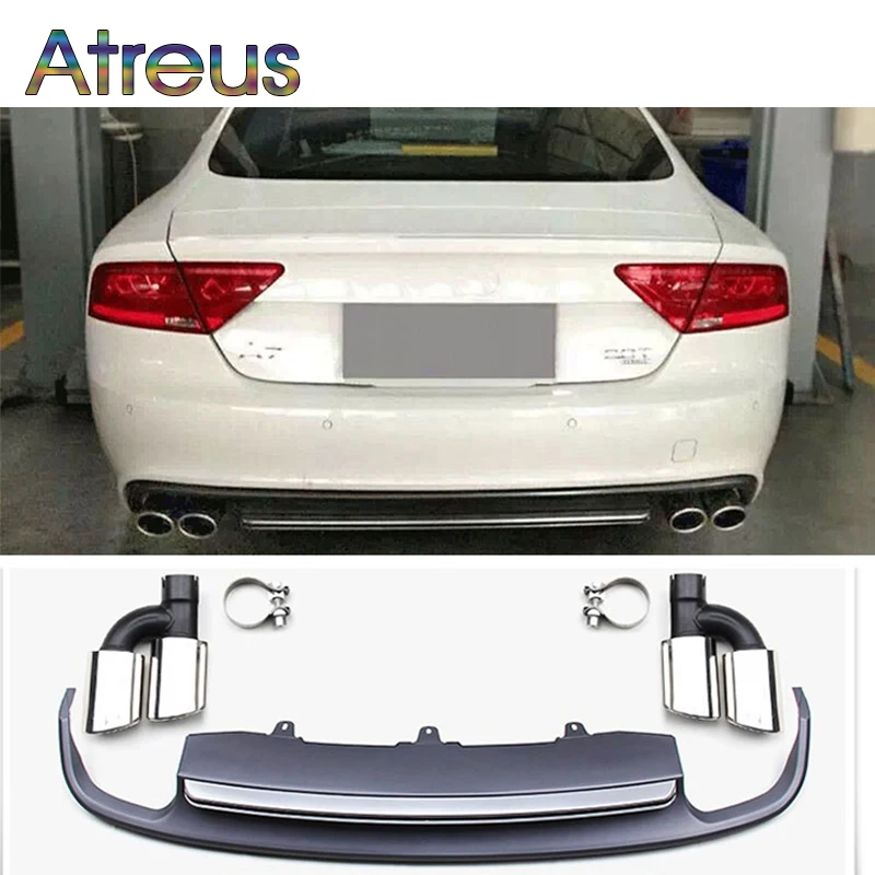 1set Grey PP Car Rear Lip Diffuser Spoiler with Exhaust Tips Pipe for