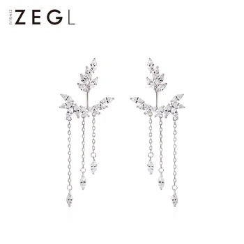 

ZEGL Lady Earrings 925 Sterling Silver Needle Earrings Long Tassel Earrings Crystal Earrings Earline Personality Exaggerated Ear
