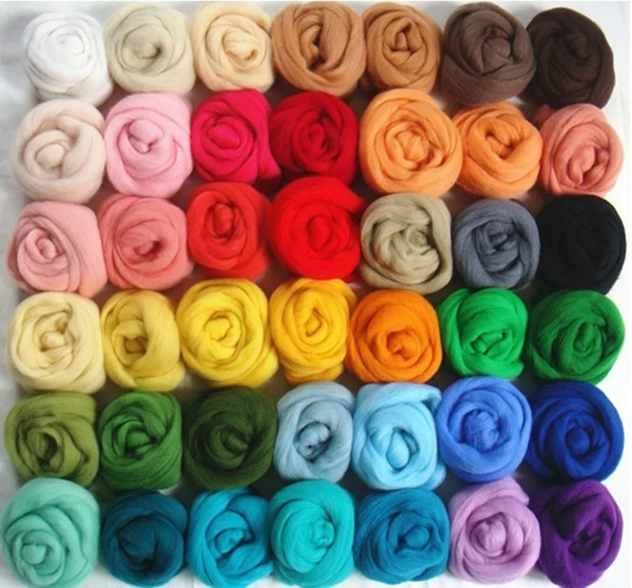 

36 Colors Merino Wool Fibre Roving For Needle Felting Hand Spinning DIY Fun Doll Needlework Raw Wool Felt poke 5g/bag