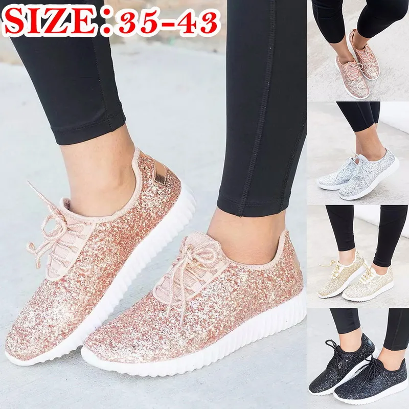 WENYUJH Vulcanized Shoes Women Casual Shoes Women Glitter Sneakers Bling White Sneakers Lace-up Sparkly Shoes zapatos mujer