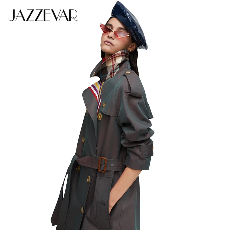 

JAZZEVAR 2019 New arrival autumn khaki trench coat women casual fashion high quality cotton with belt long coat for women 9004