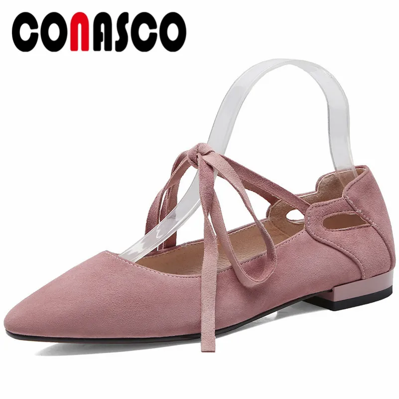 

CONASCO 2018 Elegant Corss-tied Women Pumps Genuine Leather Wedding Party Shoes Woman Pointed Toe Fashion Dress New Pumps