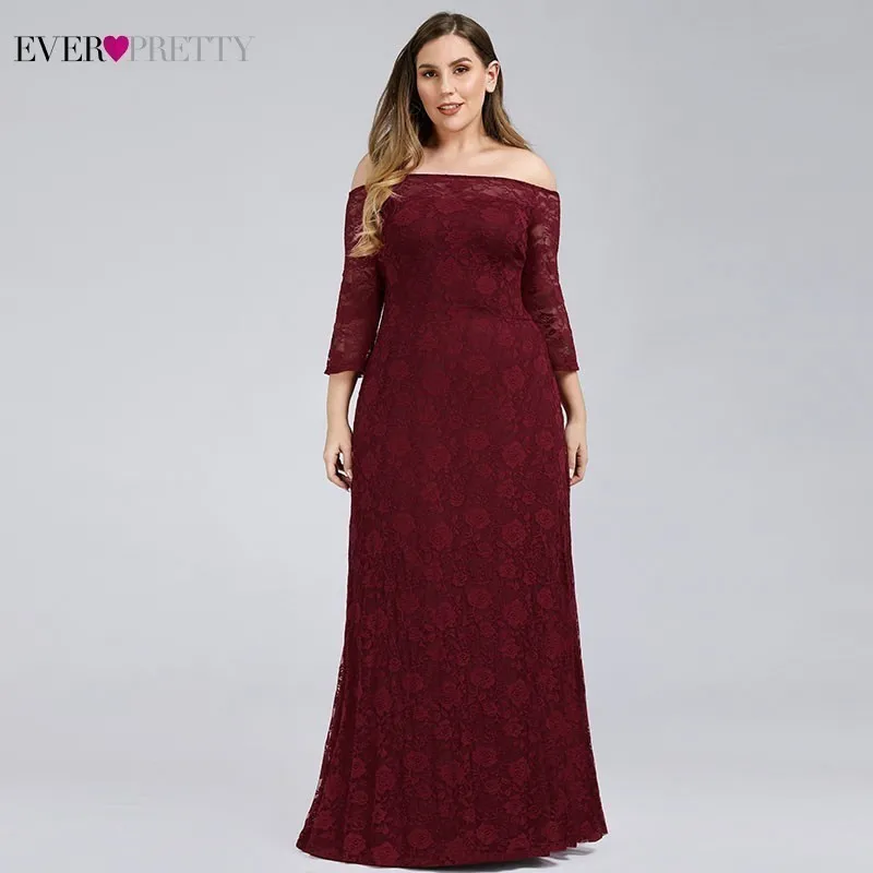 

Ever Pretty Plus Size Burgundy Mother Of The Bride Dresses A-Line Off The Shoulder Elegant Dinner Gowns Vestido De Madrinha 2019
