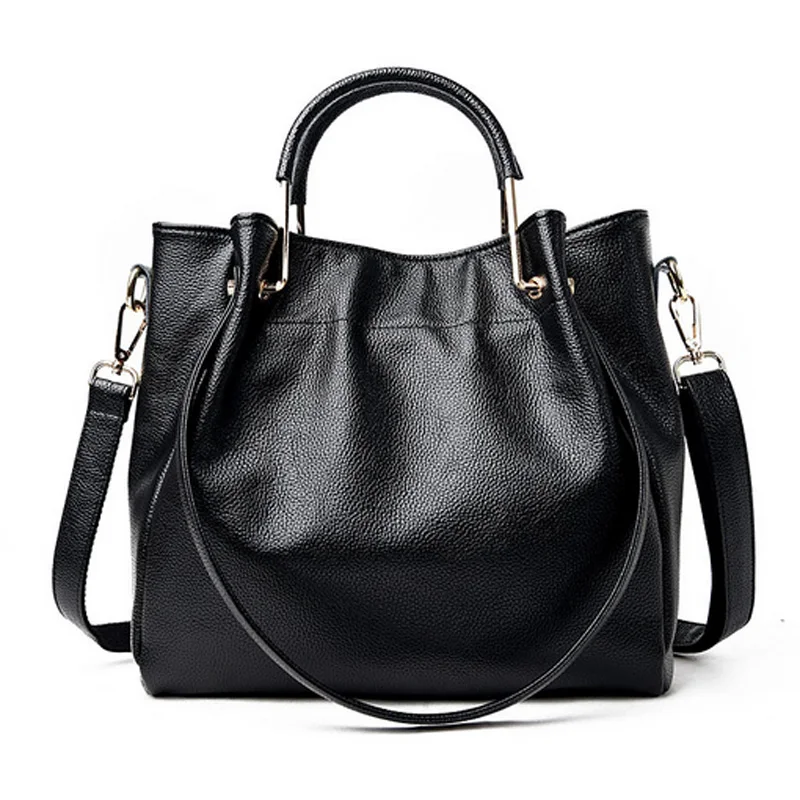 

Women Genuine Leather Handbags Famous Brand Tote Bag Designer Handbag Spring Female Messenger Crossbody Black/Grey Bag New