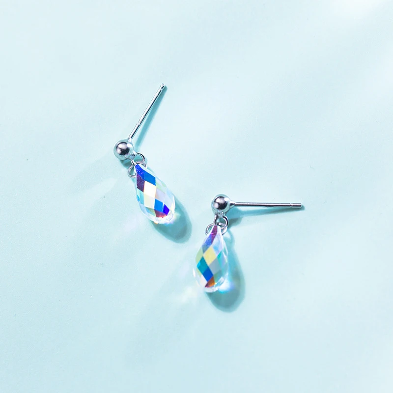 

MloveAcc 100% 925 Sterling Silver Elegant Beauty Crystal Water Drop Earrings Sparkling Crystal Sterling Silver Jewelry