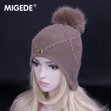 Новая модная однотонная шерстяная вязаная шапка с меховыми помпонами, женские зимние шапки высокого качества, зимне наушники шапка Skullies Beanies