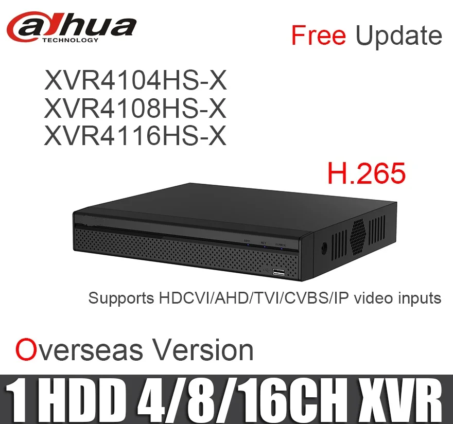 

Dahua 4ch 8ch 16ch xvr XVR4104HS-X XVR4108HS-X XVR4116HS-X H.265 1080P support HDCVI AHD TVI CVBS IP camera OEM without logo