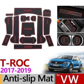 

for VW T-ROC Anti-Slip Rubber Cup Cushion Door Groove Mat Volkswagen TROC T ROC 2017 2018 2019 Accessories Stickers Car Styling
