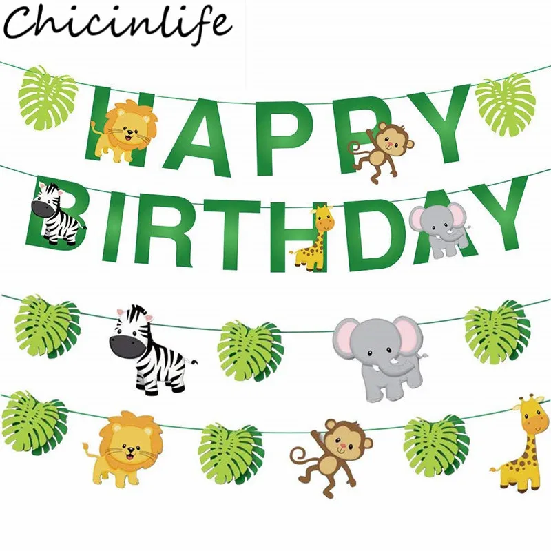Chicinlife 1 компл.. Мультфильм Зоопарк сафари Джунгли животных баннер для вечеринки в честь Дня рождения Baby Shower вечерние Гли овсянка гирлянда
