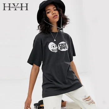 

HYH Haoyihui Street Style Tops Neutral Personality Letter Printing Round Neck Tees Basic Section Solid Color Loose T-shirt