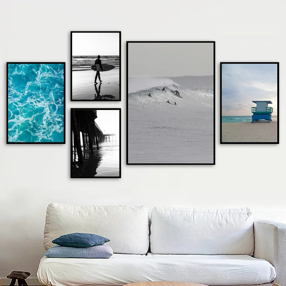 

Beach Surf Surfboard Bridge Seascape Wall Art Canvas Painting Nordic Posters And Prints Wall Pictures For Living Room Home Decor