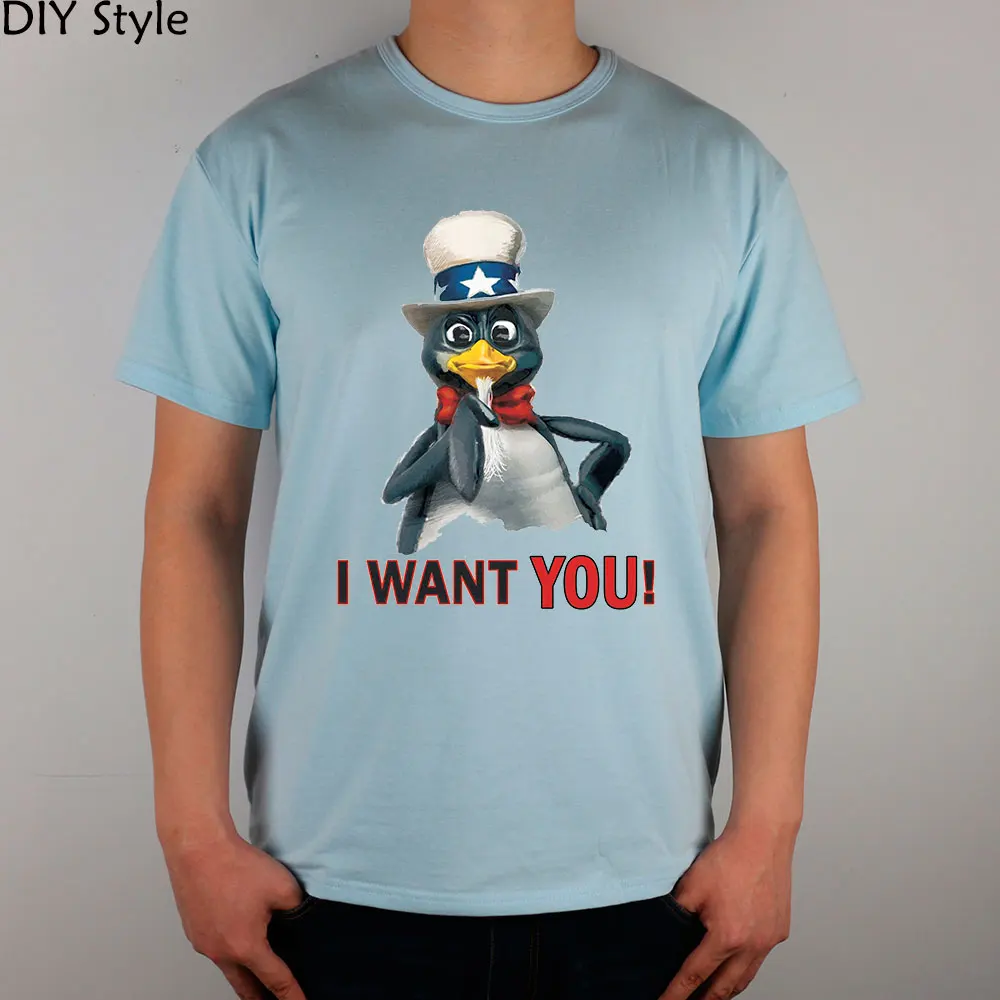I WANT YOU Uncle Sam Penguin LINUX T shirts Short Men new arrival