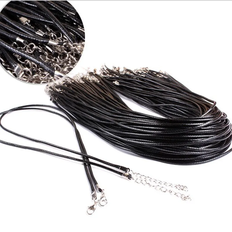 

1.5mmX470mm 100pcs/lot Black Wax Line Necklace Pendant Charms Cord Beads String Lobster Clasp Strap Rope