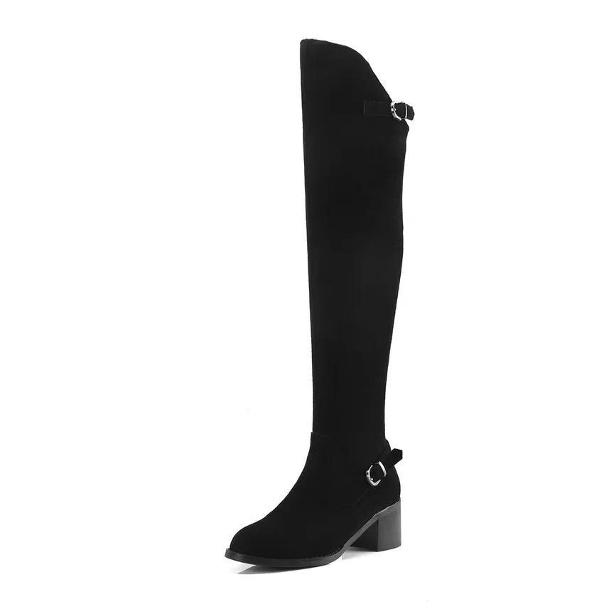 Женские зимние сапоги QUTAA черные до колена на квадратном каблуке подходят к любой