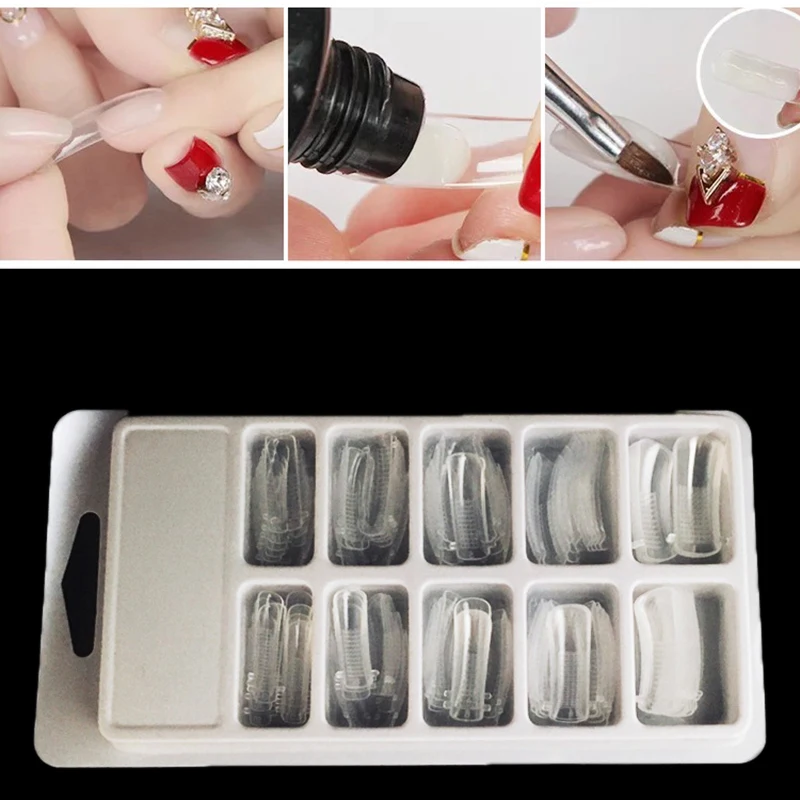

100PCS/ Box Fake Nails False French Full Cover Acrylic Nails Mold With Scale Tools False Nail Art Tips Model
