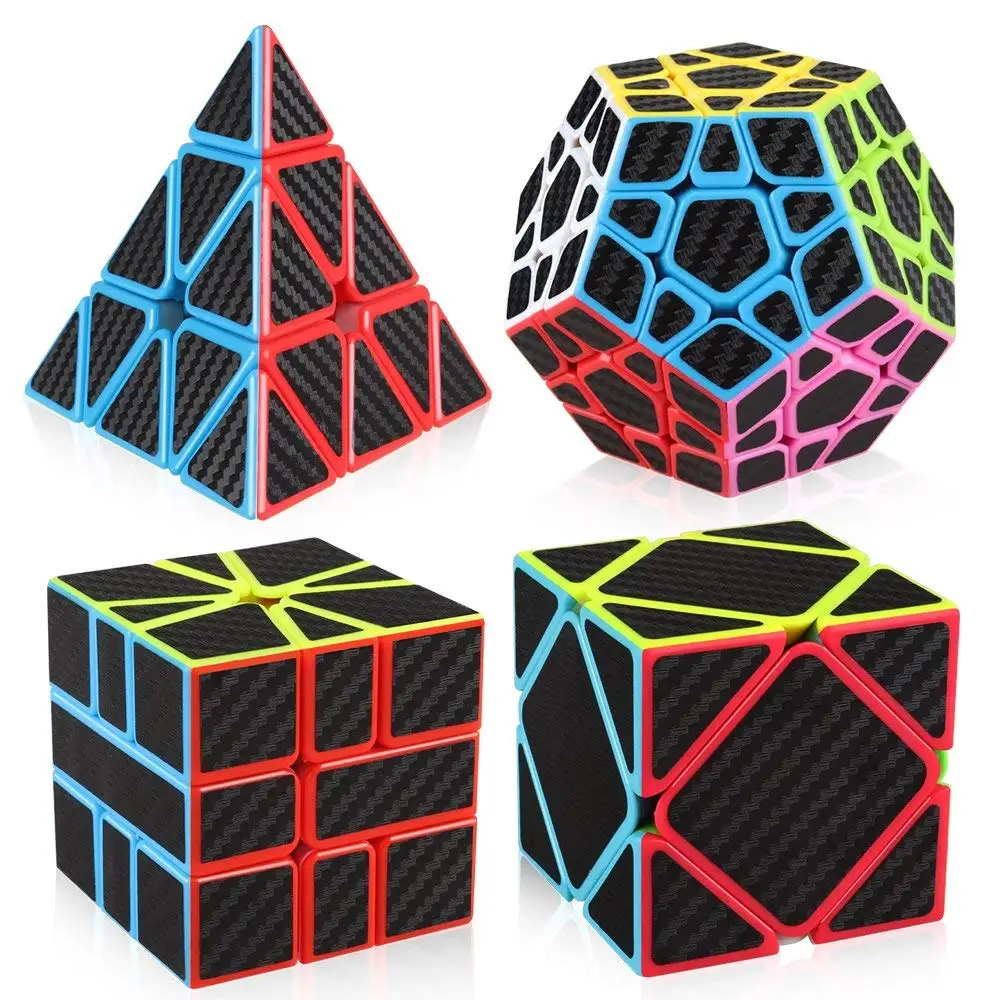 ZCube Carbon Fiber speed Cube bundle Pyramid & Dodecahedron 3x3 & Skew & Square-1 магический куб набор паззл игрушки Magic Cube