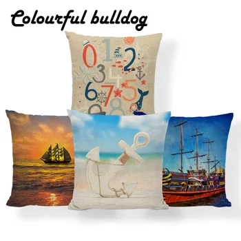 

Marine Nautical Anchor Cushion Case Octopus Mermaid Pillow Case Covers Settee Home Accessories Throw Pillow Cases 45X45Cm Burlap