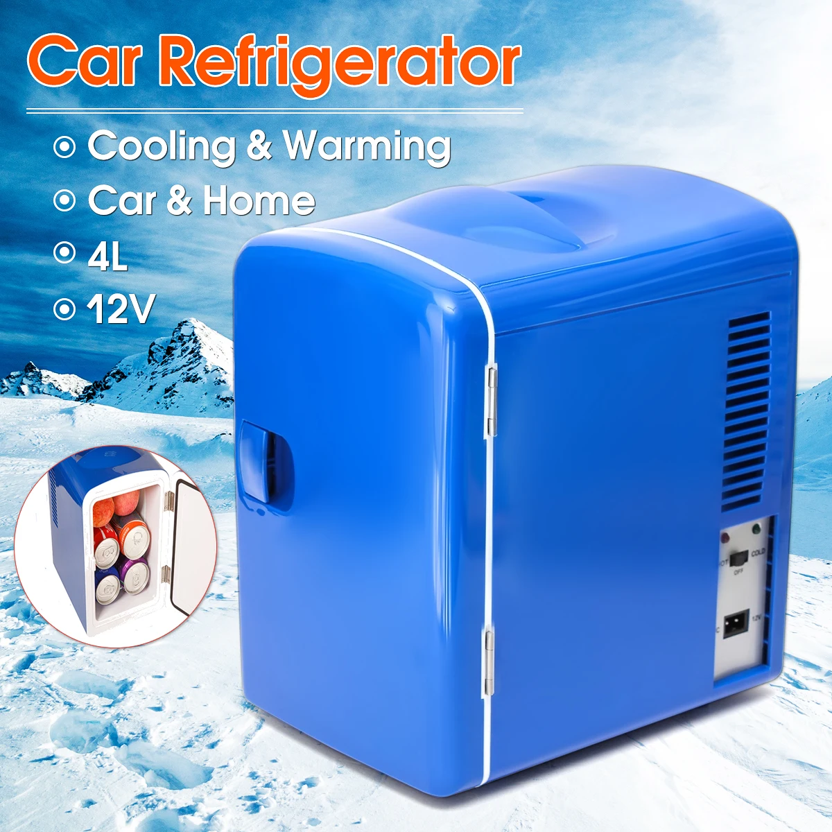 

Portable 4L Mini Fridge Travel Auto Car Refrigerator Vehicle Boat Home Office AC/DC 12V Blue Cooler Freezer