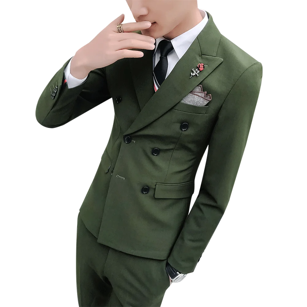 

Groom Wedding Suits For Men Dress Suit Dinner Party Prom Suits Male slim solid color double breasted blazer suit 3 piece set