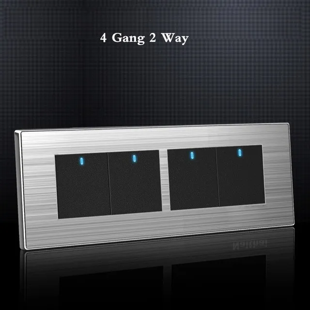 

4 Gang 2 Way Luxury Light Switch On / Off Wall Interruptor With Led Indicator Stainless Steel Panel 197* 72mm