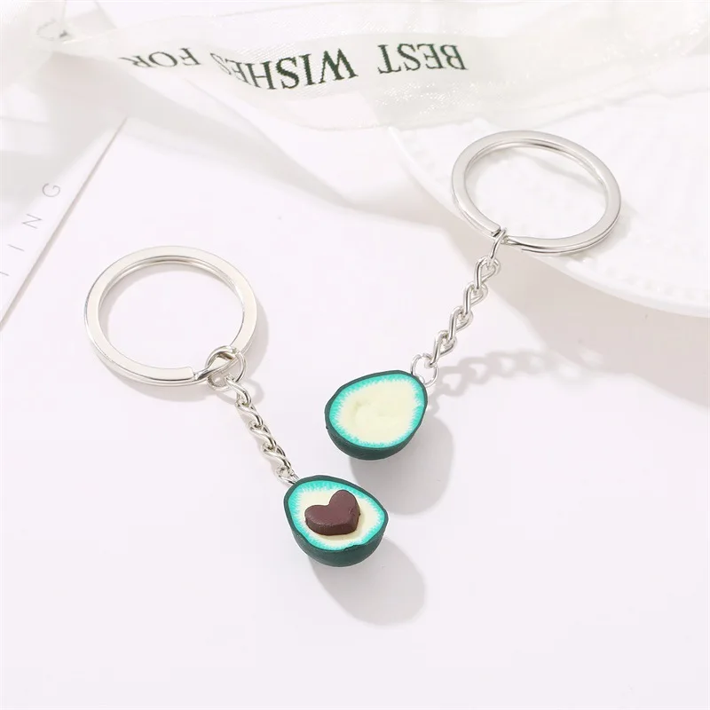 

Couples Jewelry Fruit Key Chain Ring Keyring Couple Bag Chain 3D Printed Soft Pottery Avocado Keychain Jewelry