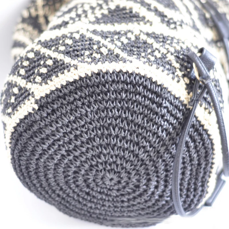 Бали соломенная сумка мешок с принтом Алмазная ручная вязка drawstring рюкзак цилиндр