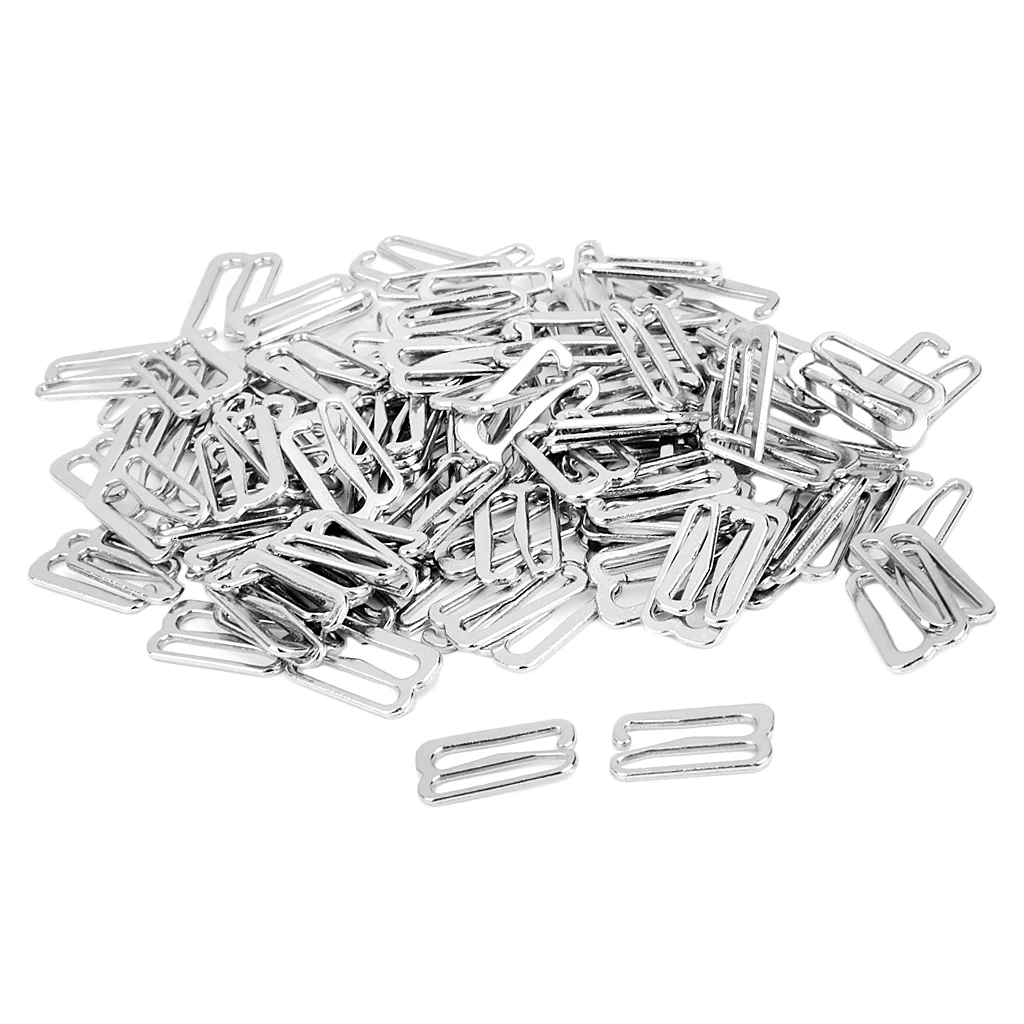 200pcs Silver Metal Bra Strap Adjuster Sliders/Hooks Lingerie Sewing Crafts 14mm