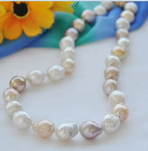 

>@@@@@ A>30inch shouth sea 12-14mm south sea white baroque pearl necklace14k a -Top quality free shipping