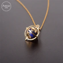 Aazuo, 18 К, желтое золото, натуральная Лапис, классика, движущаяся земля, подвеска, ожерелье, подаренное для женщин, свадебная цепочка, Au750