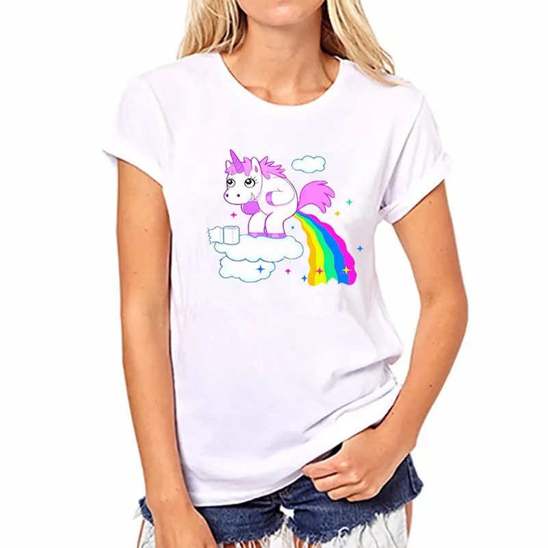 

Blouses 2019 Fashion Rainbow Unicorn Women Shirt Tops Kawaii Unicornio Short Sleeve Funny Shirts Blusas Female Licorne Blouse