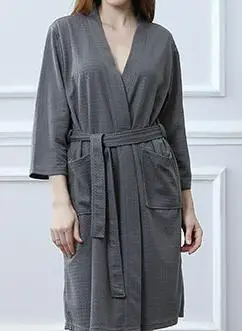 Lovers Summer Fashion Waffle Bathrobe Women Suck Water Kimono Bath Robe Plus Size Sexy Dressing Gown Bathrobe Bridesmaid 7479 - Цвет: Gray