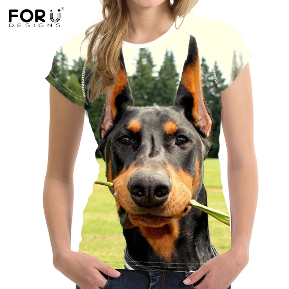 FORUDESIGNS/Kawaii/женские футболки с 3D принтом собаки добермана брендовые дизайнерские