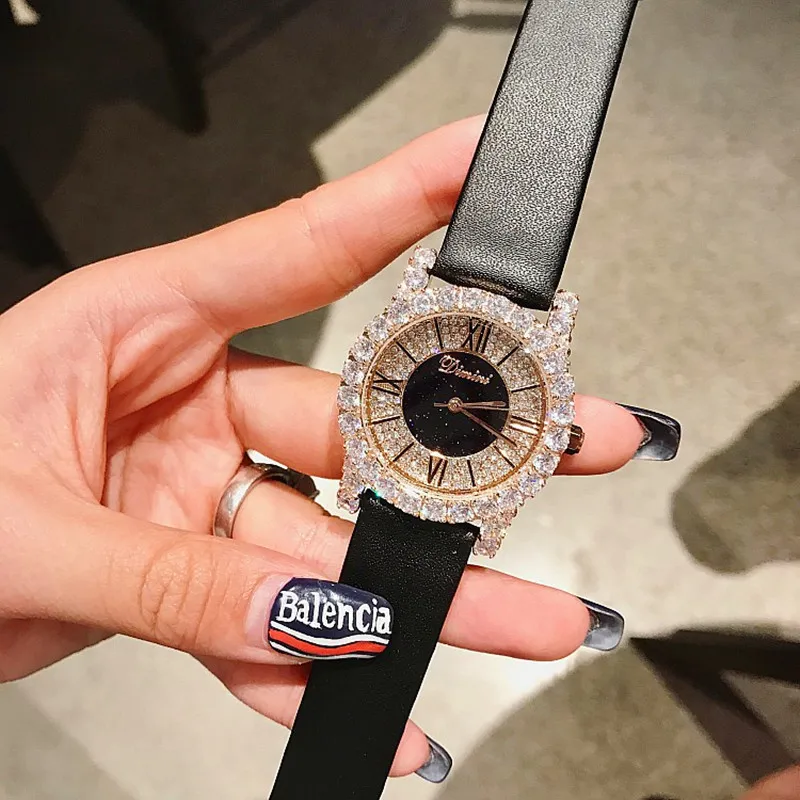 

Top Luxury Diamond Ladies Watch Women New Rhinestone Dress Watches Fashion Leather Strap Woman Quartz Watch Clock reloj mujer