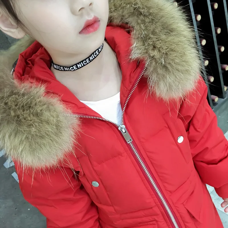 

2018 New Warm Thick Girls Winter Duck Down Coat Children's Parkas Winter Jackets Coats For Girls Clothing -30 Degree Natural Fur